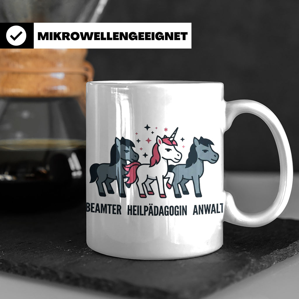 Heilpädagogin Tasse lustig Einhorn Beamter Anwalt Kaffeebech – Weiß [farbe:weiß]