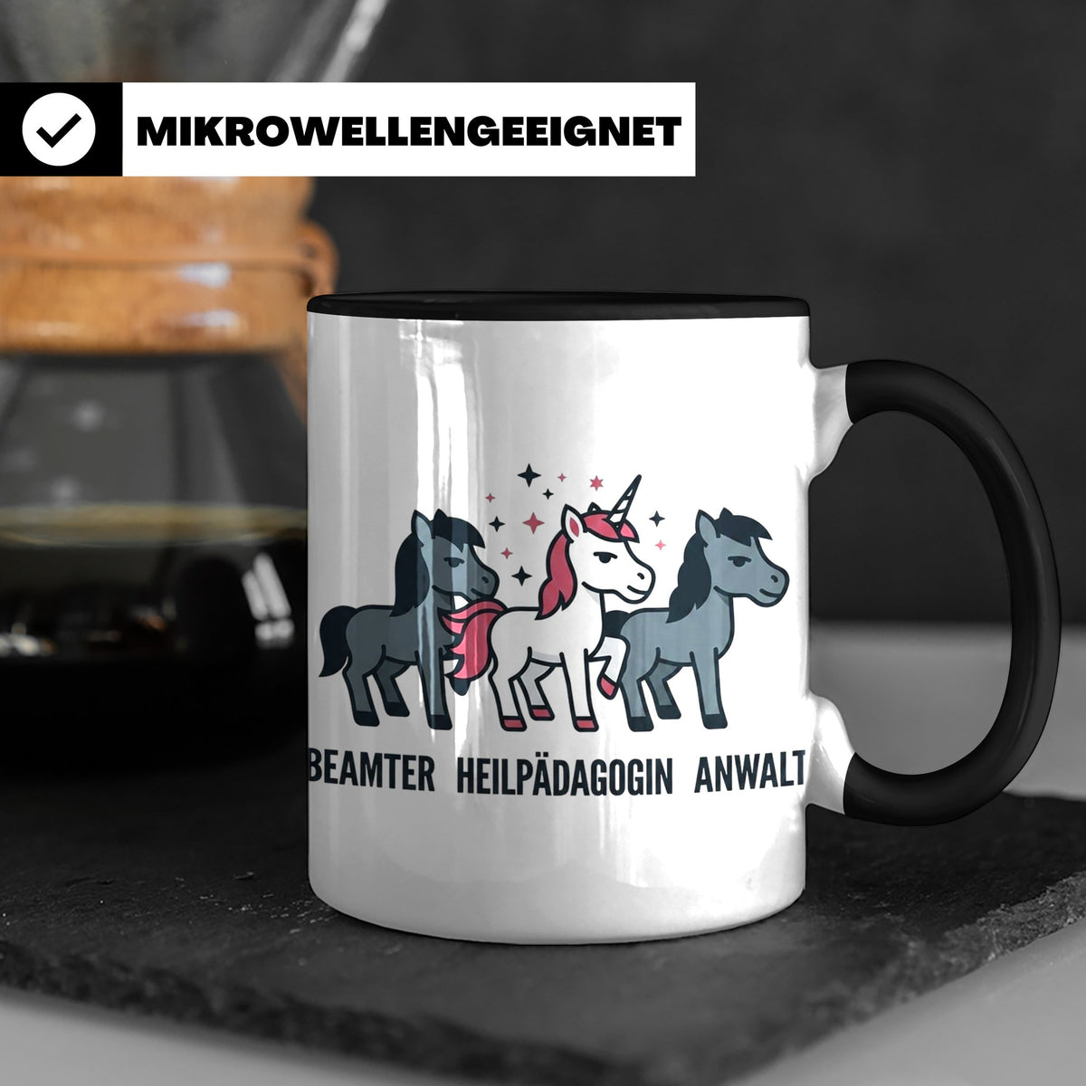 Heilpädagogin Tasse lustig Einhorn Beamter Anwalt Kaffeebech – Schwarz [farbe:schwarz]