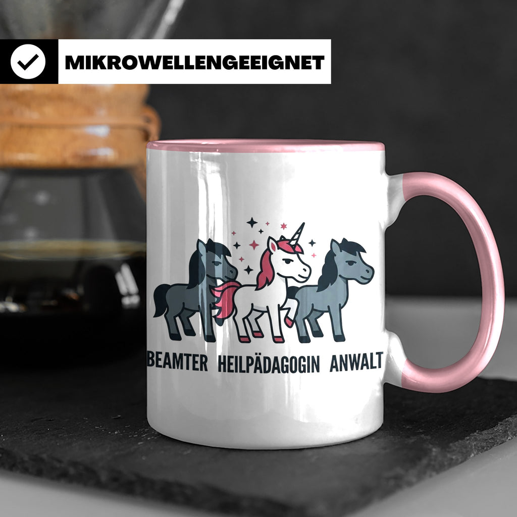 Heilpädagogin Tasse lustig Einhorn Beamter Anwalt Kaffeebech – Rosa [farbe:rosa]