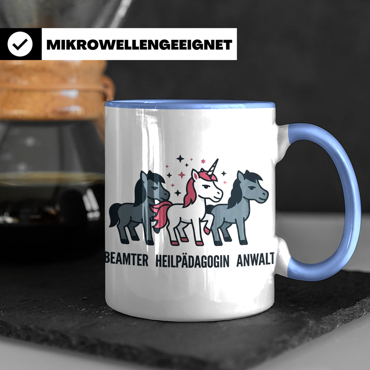 Heilpädagogin Tasse lustig Einhorn Beamter Anwalt Kaffeebech – Blau [farbe:blau]