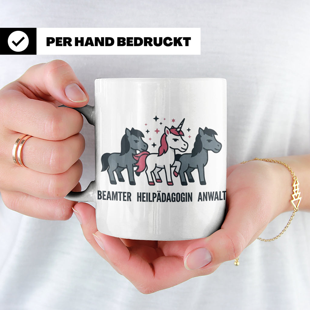 Heilpädagogin Tasse lustig Einhorn Beamter Anwalt Kaffeebech – Weiß [farbe:weiß]
