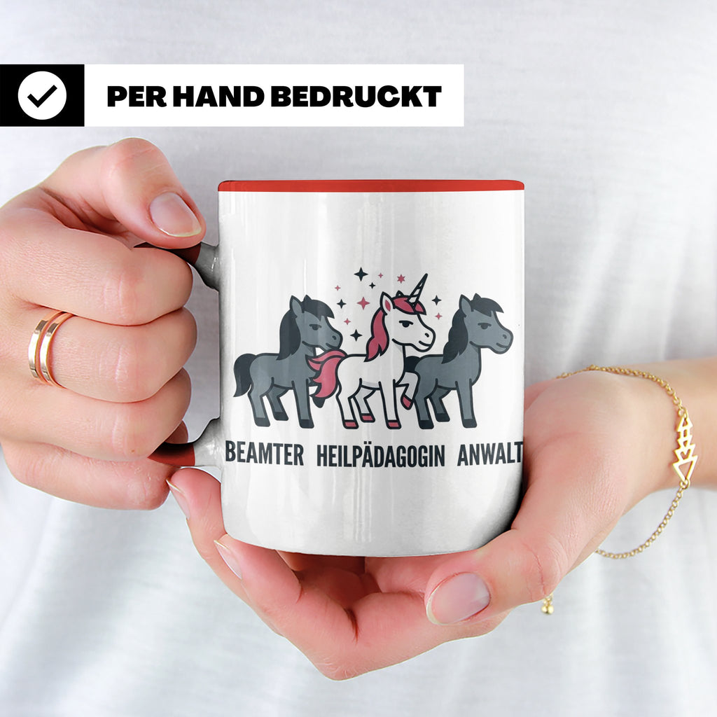 Heilpädagogin Tasse lustig Einhorn Beamter Anwalt Kaffeebech – Rot [farbe:rot]