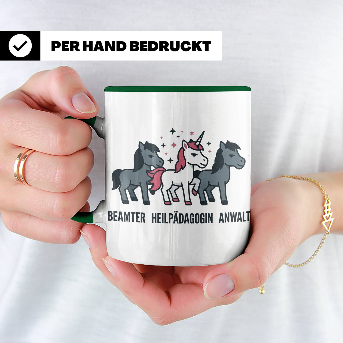 Heilpädagogin Tasse lustig Einhorn Beamter Anwalt Kaffeebech – Grün [farbe:grün]