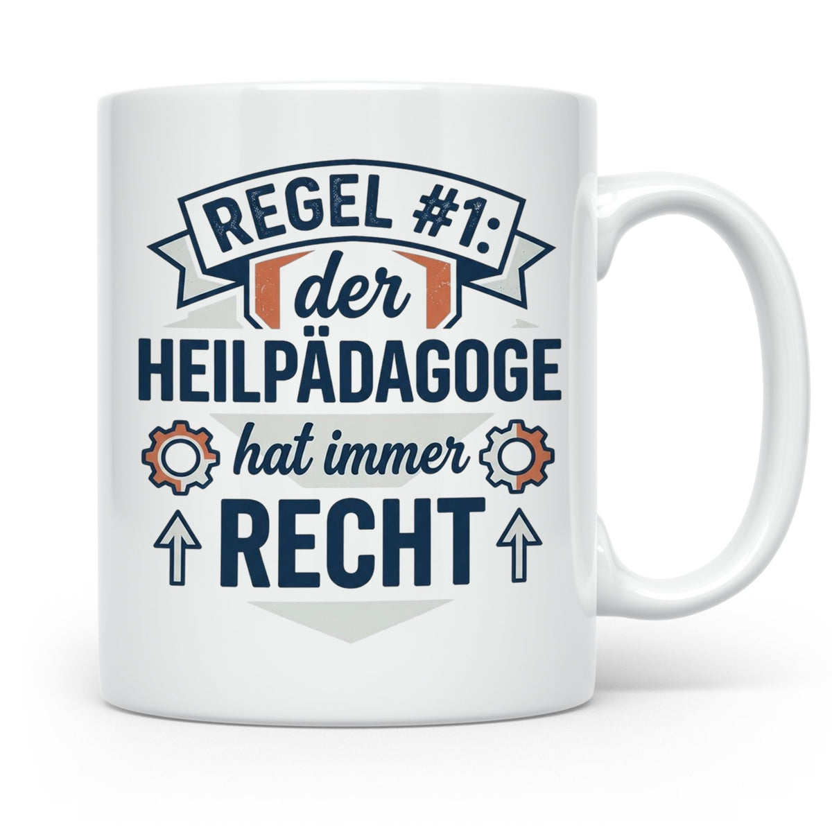 Heilpädagoge Tasse mit Spruch Regel #1, Geschenk für Heilpäd – Weiß [farbe:weiß]