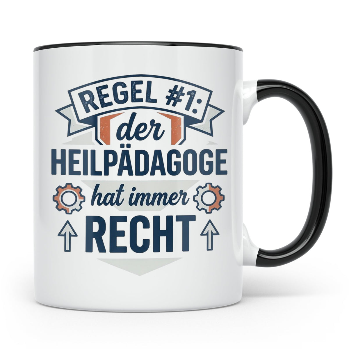 Heilpädagoge Tasse mit Spruch Regel #1, Geschenk für Heilpäd – Schwarz [farbe:schwarz]