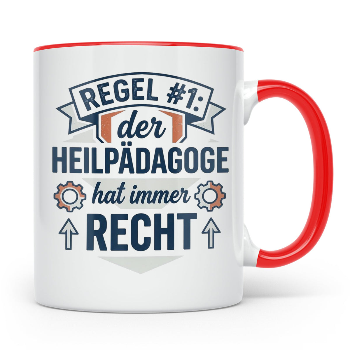 Heilpädagoge Tasse mit Spruch Regel #1, Geschenk für Heilpäd – Rot [farbe:rot]