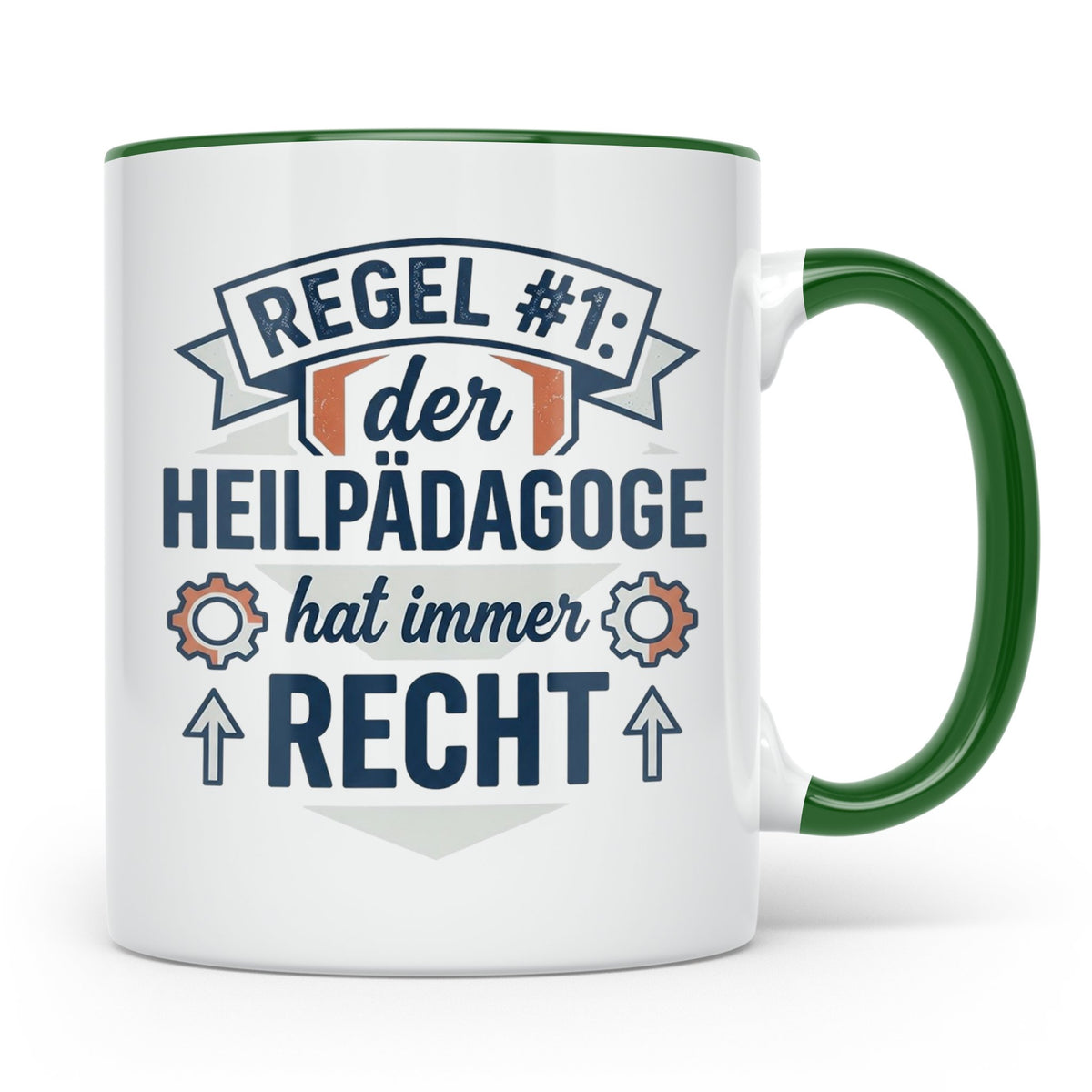 Heilpädagoge Tasse mit Spruch Regel #1, Geschenk für Heilpäd – Grün [farbe:grün]