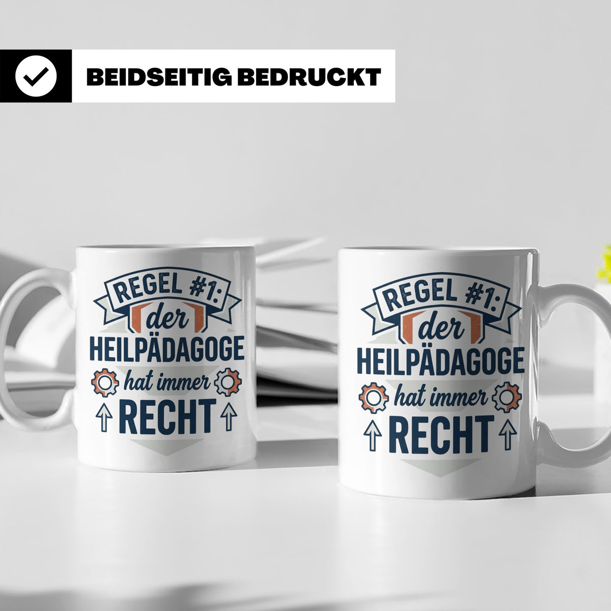 Heilpädagoge Tasse mit Spruch Regel #1, Geschenk für Heilpäd – Weiß [farbe:weiß]