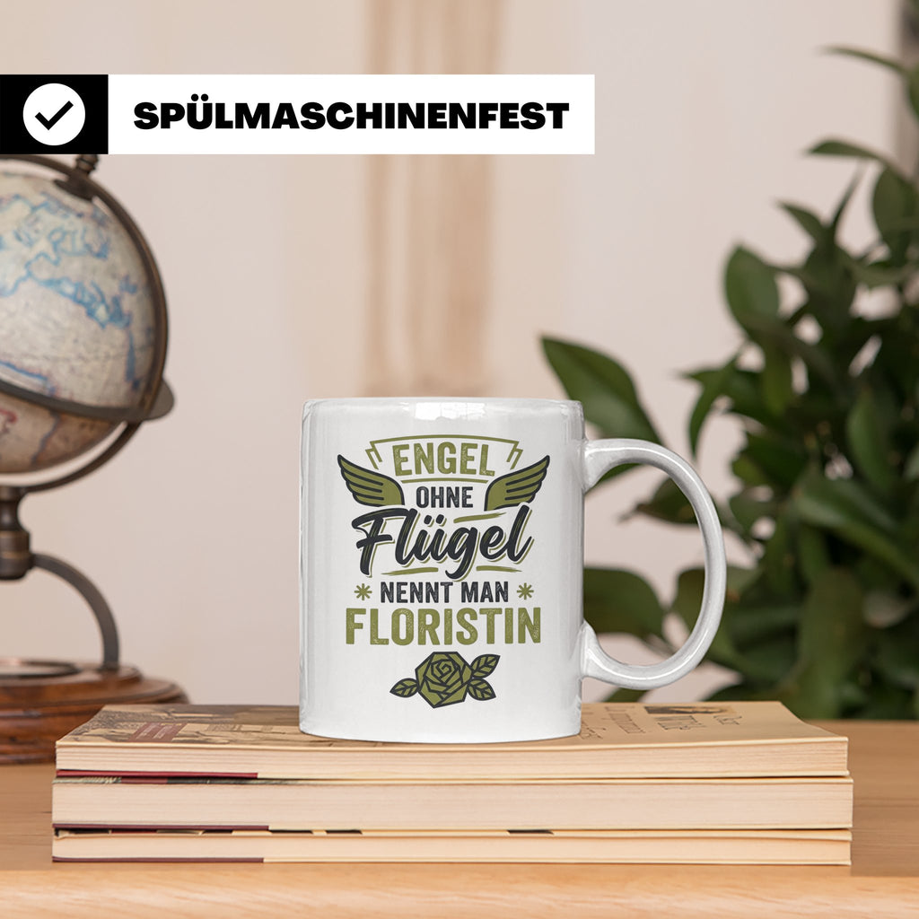 Floristin Tasse mit Spruch Engel ohne Flügel, Geschenk für G – Weiß [farbe:weiß]