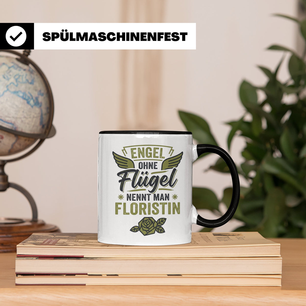 Floristin Tasse mit Spruch Engel ohne Flügel, Geschenk für G – Schwarz [farbe:schwarz]