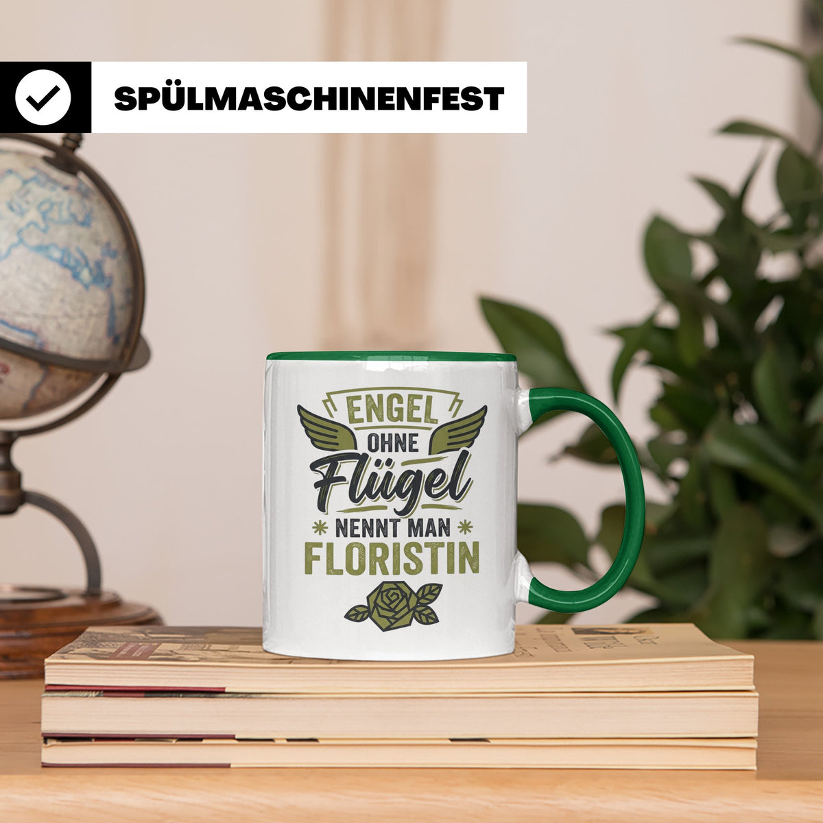 Floristin Tasse mit Spruch Engel ohne Flügel, Geschenk für G – Grün [farbe:grün]