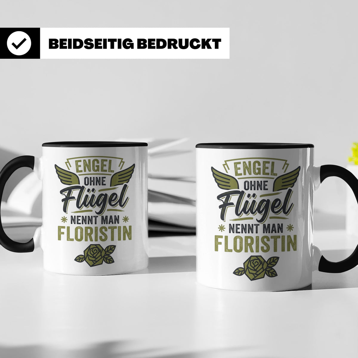 Floristin Tasse mit Spruch Engel ohne Flügel, Geschenk für G – Schwarz [farbe:schwarz]