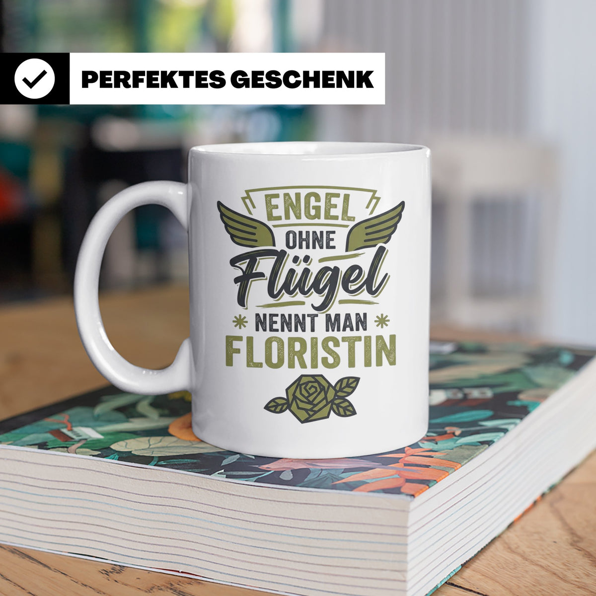Floristin Tasse mit Spruch Engel ohne Flügel, Geschenk für G – Weiß [farbe:weiß]