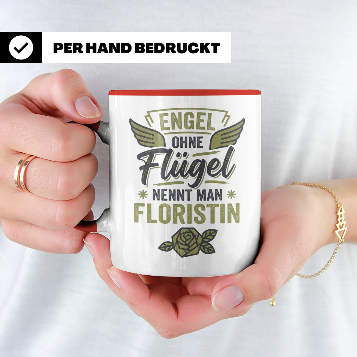 Floristin Tasse mit Spruch Engel ohne Flügel, Geschenk für G – Rot [farbe:rot]