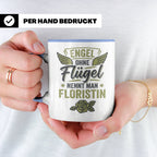 Floristin Tasse mit Spruch Engel ohne Flügel, Geschenk für G – Blau [farbe:blau]