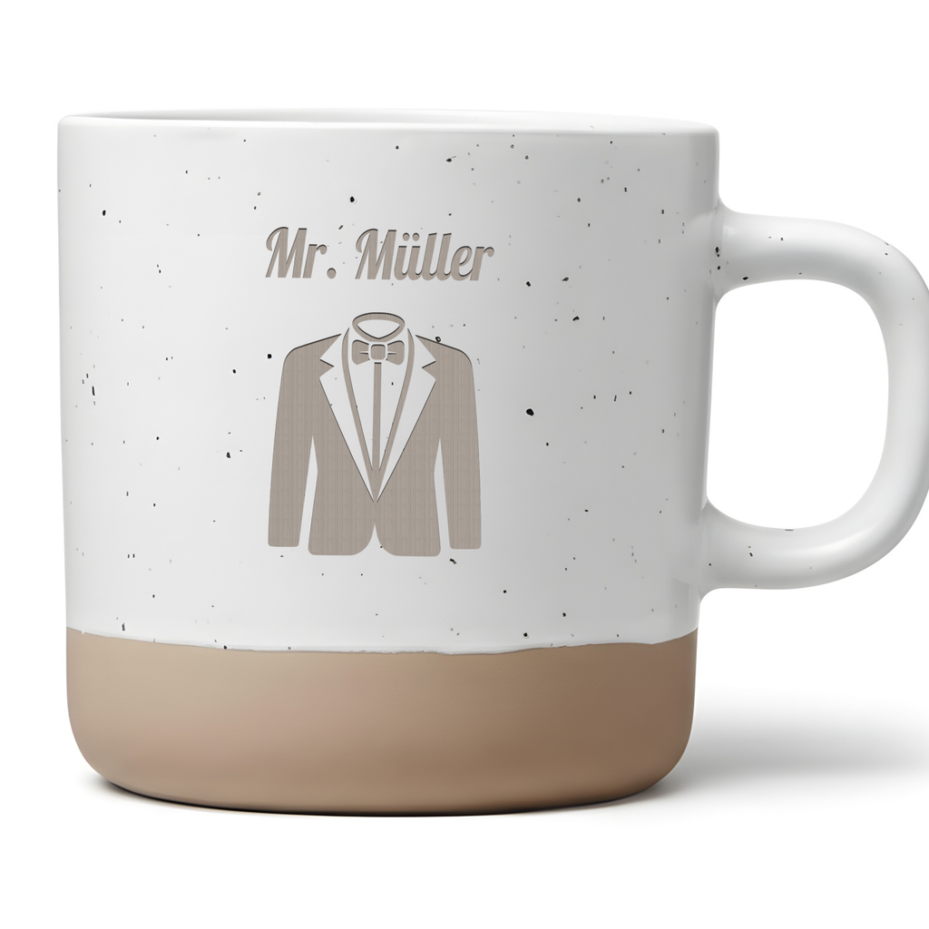 Personalisierte Tasse Mr. mit Wunschname, Bräutigam Kaffeetasse Sakko Design, Hochzeitsgeschenk für Männer, Becher JGA Bräutigam