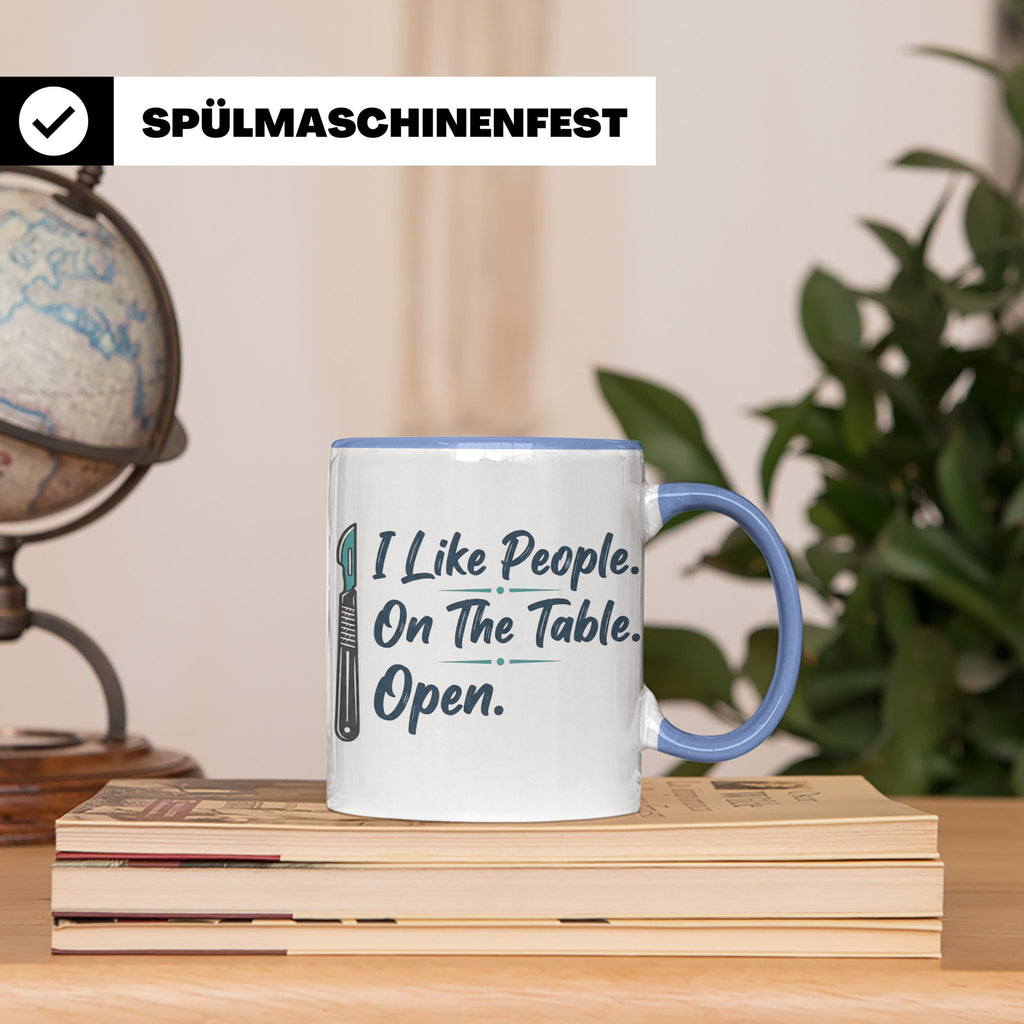 Chirurg Tasse Lustig | I Like People Open Spruch Kaffeebeche – Blau [farbe:blau]