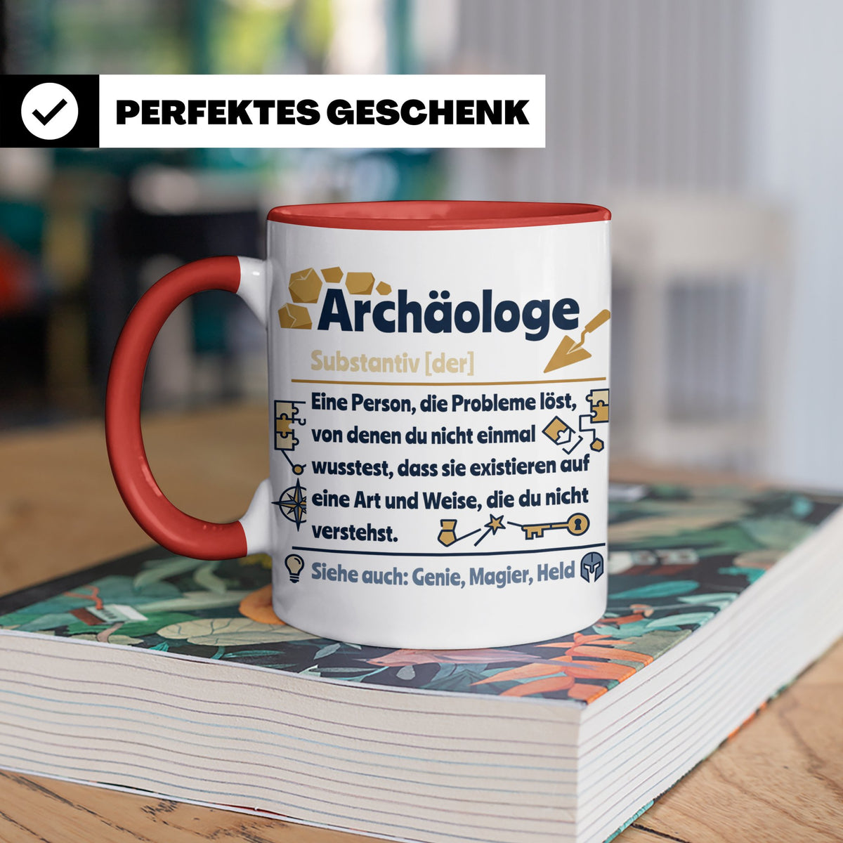 Archäologe Tasse mit lustiger Definition, Geschenk für Archä – Rot [farbe:rot]