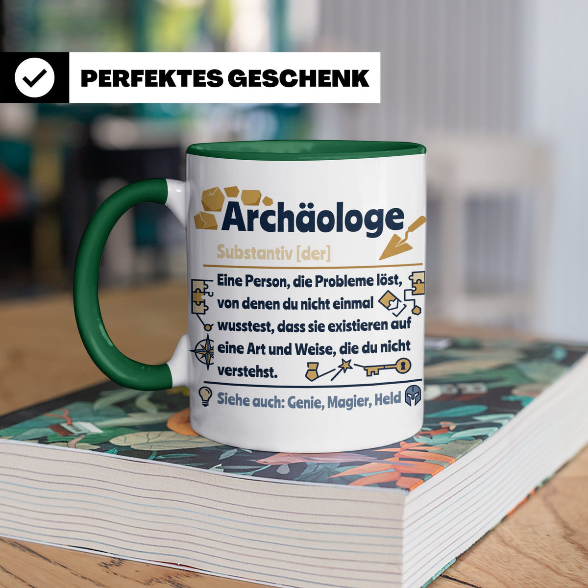 Archäologe Tasse mit lustiger Definition, Geschenk für Archä – Grün [farbe:grün]