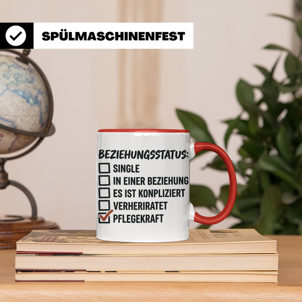 Pflegekraft Tasse mit Spruch Beziehungsstatus Pflegekraft |  – Rot [farbe:rot]
