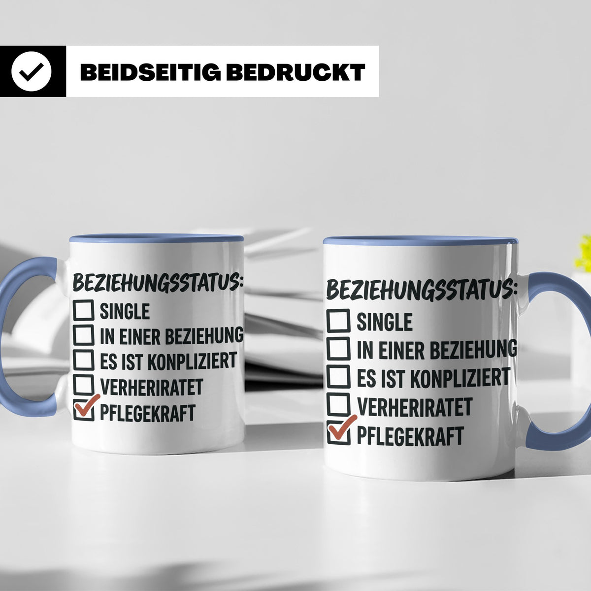 Pflegekraft Tasse mit Spruch Beziehungsstatus Pflegekraft |  – Blau [farbe:blau]