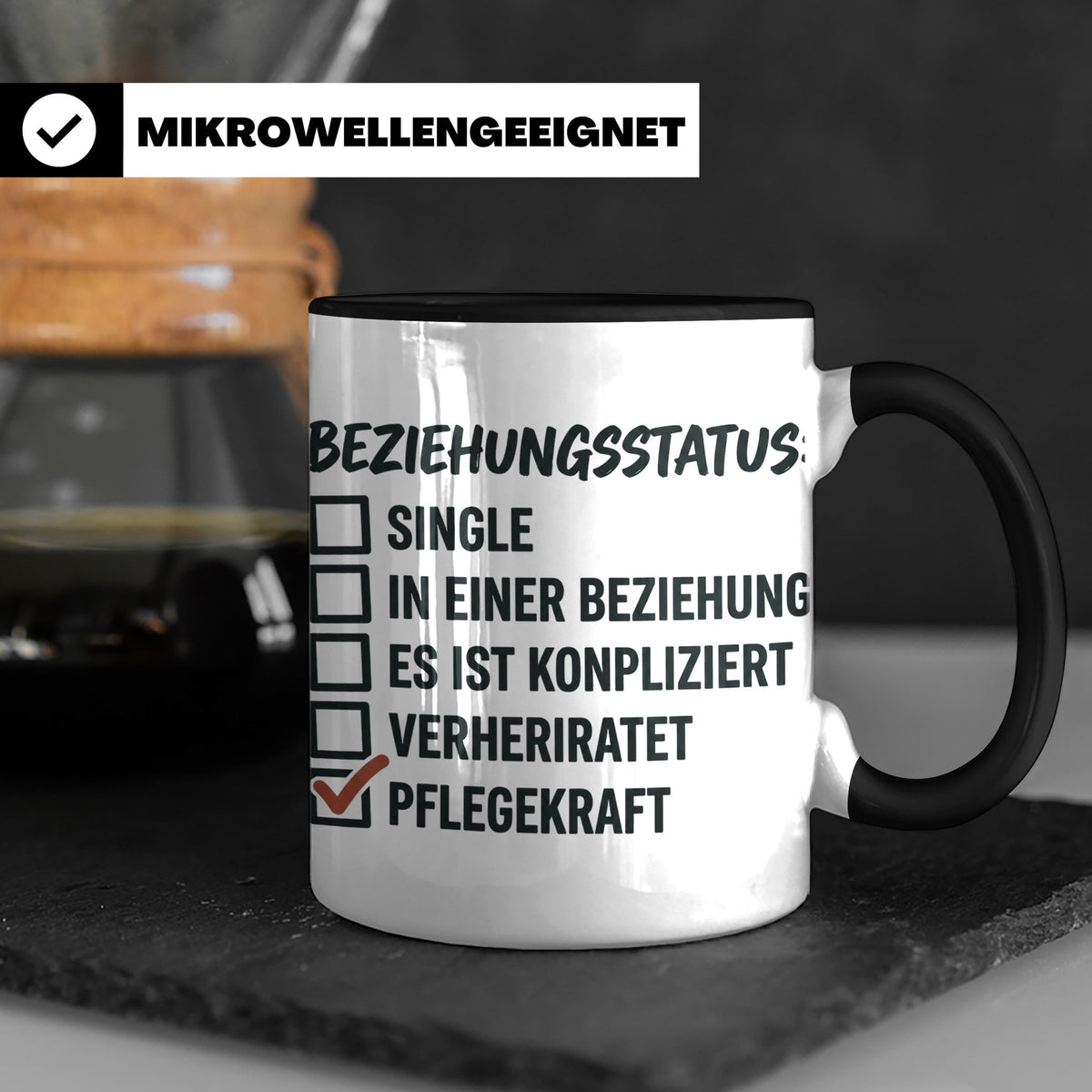 Pflegekraft Tasse mit Spruch Beziehungsstatus Pflegekraft |  – Schwarz [farbe:schwarz]
