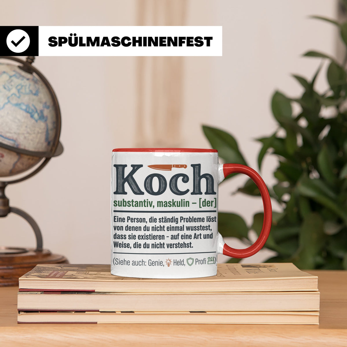 Koch Tasse mit lustiger Definition, Geschenk für Chefkoch, K – Rot [farbe:rot]