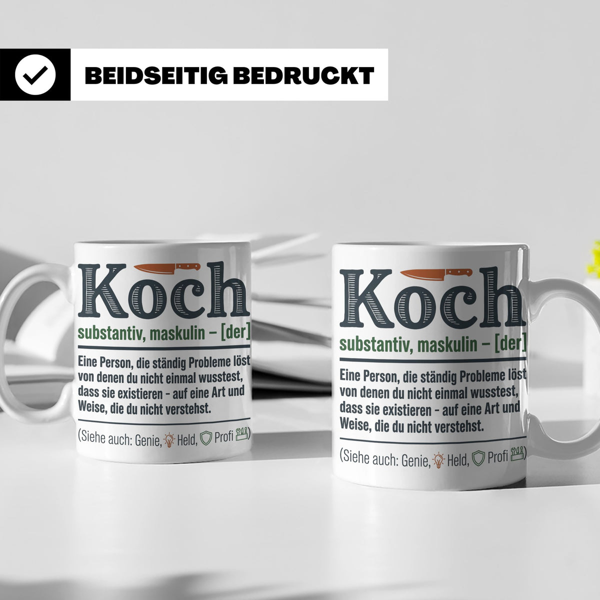 Koch Tasse mit lustiger Definition, Geschenk für Chefkoch, K – Weiß [farbe:weiß]