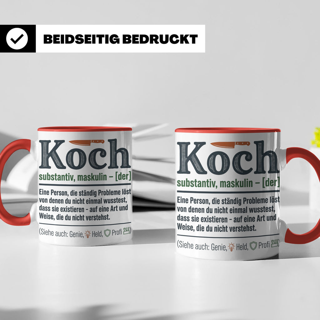 Koch Tasse mit lustiger Definition, Geschenk für Chefkoch, K – Rot [farbe:rot]