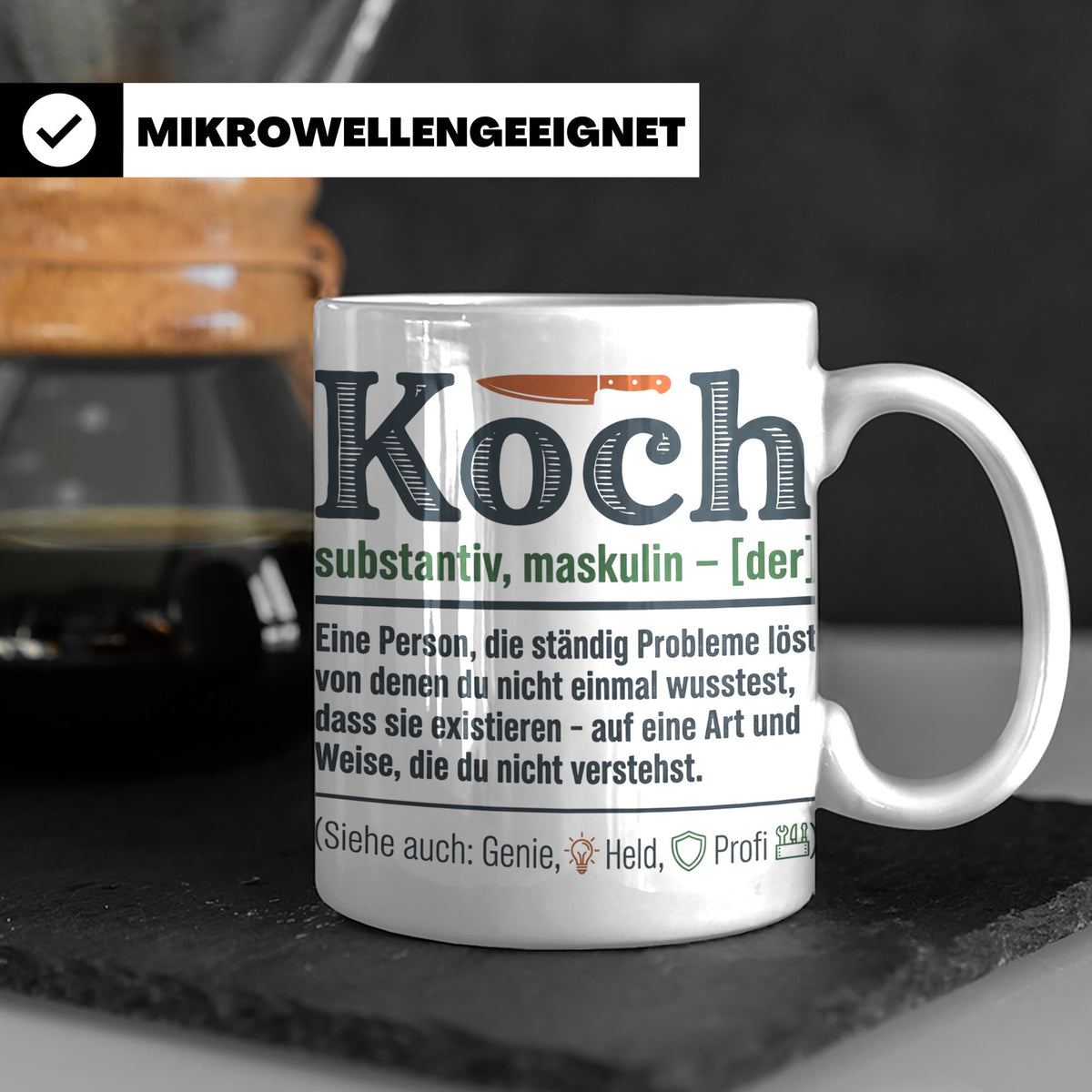 Koch Tasse mit lustiger Definition, Geschenk für Chefkoch, K – Weiß [farbe:weiß]