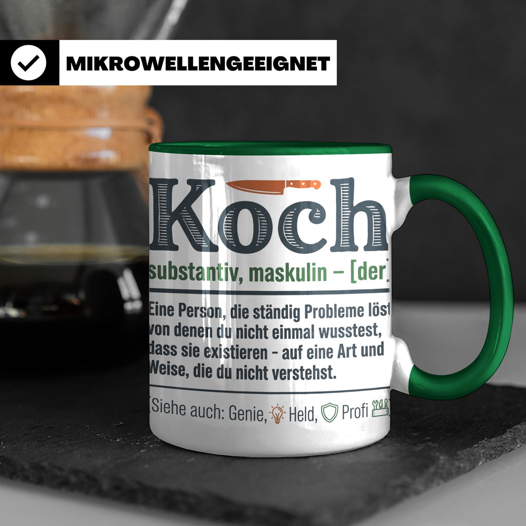 Koch Tasse mit lustiger Definition, Geschenk für Chefkoch, K – Grün [farbe:grün]