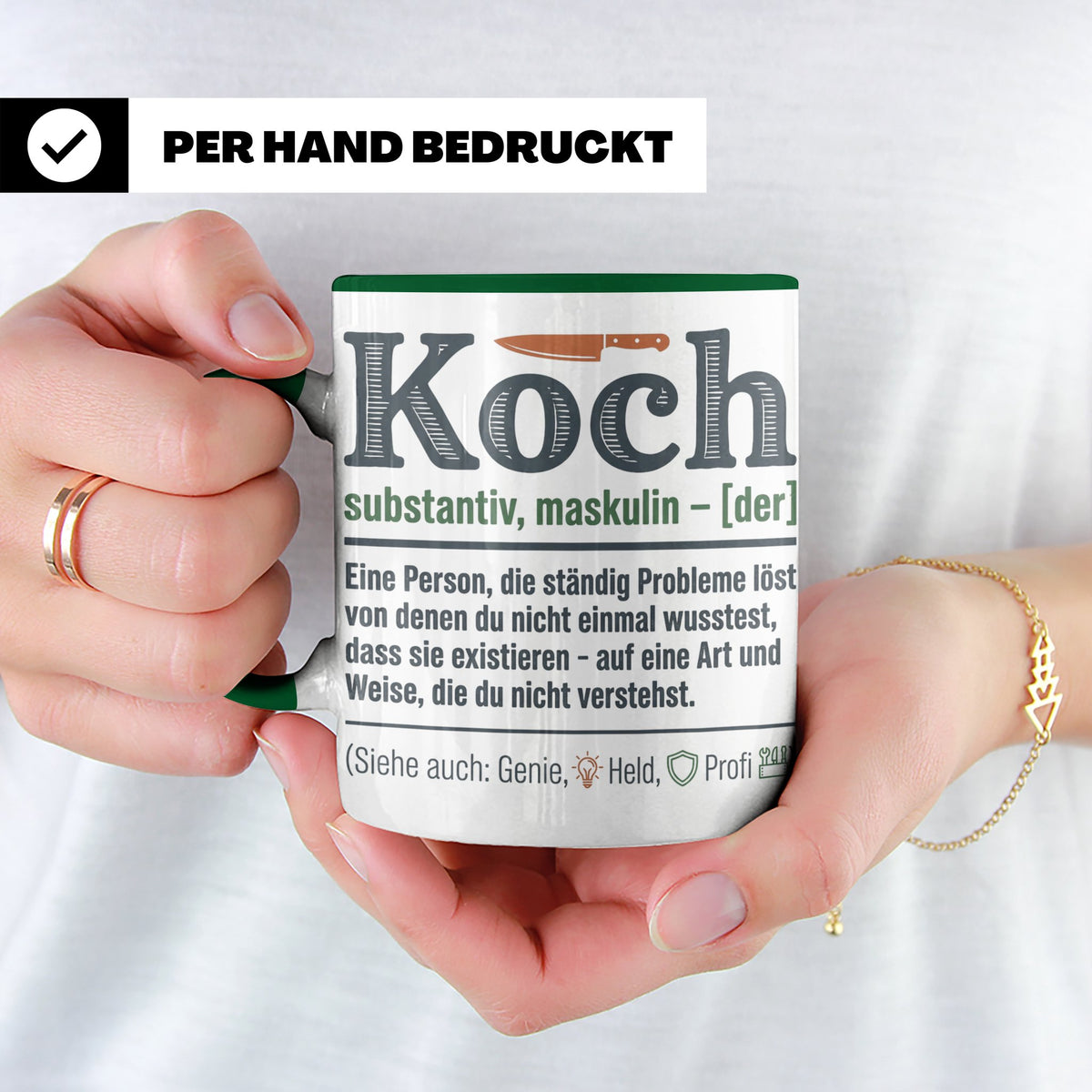 Koch Tasse mit lustiger Definition, Geschenk für Chefkoch, K – Grün [farbe:grün]