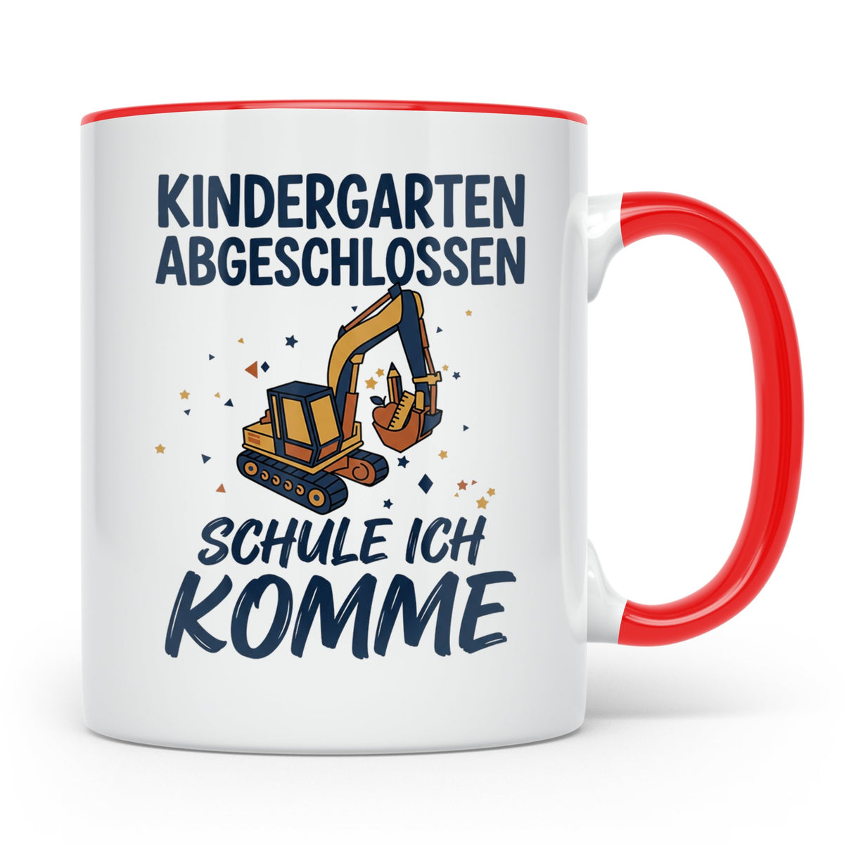 Einschulung Tasse Junge Bagger Kindergarten Abschluss Gesche – Rot [farbe:rot]