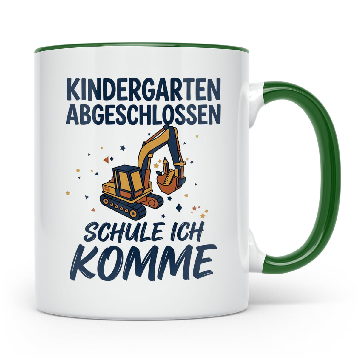 Einschulung Tasse Junge Bagger Kindergarten Abschluss Gesche – Grün [farbe:grün]
