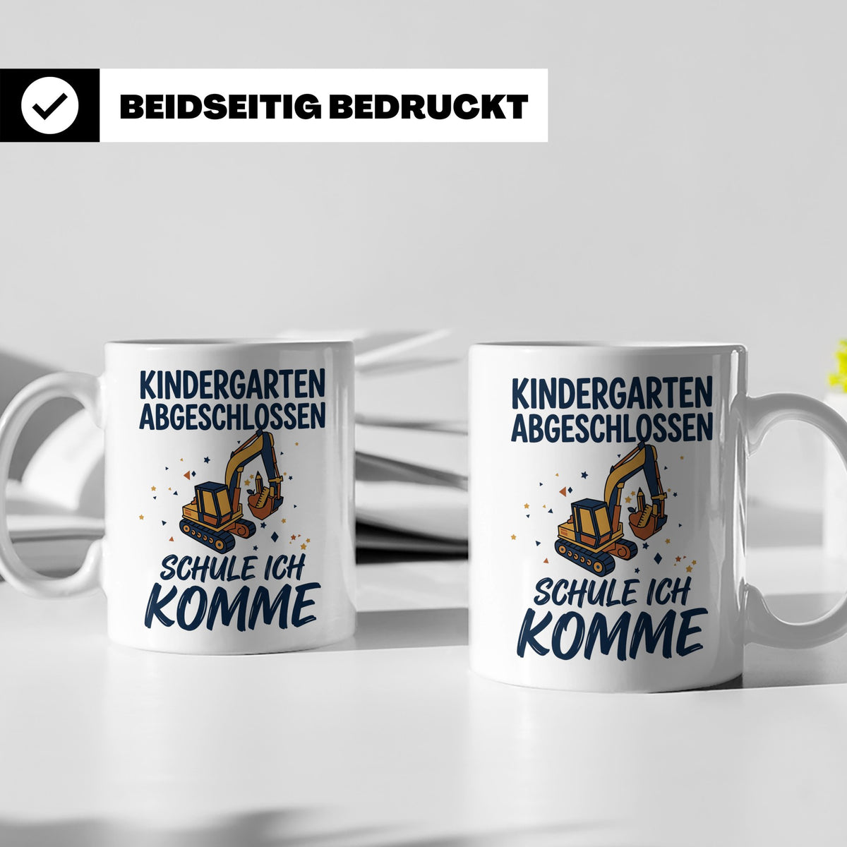 Einschulung Tasse Junge Bagger Kindergarten Abschluss Gesche – Weiß [farbe:weiß]