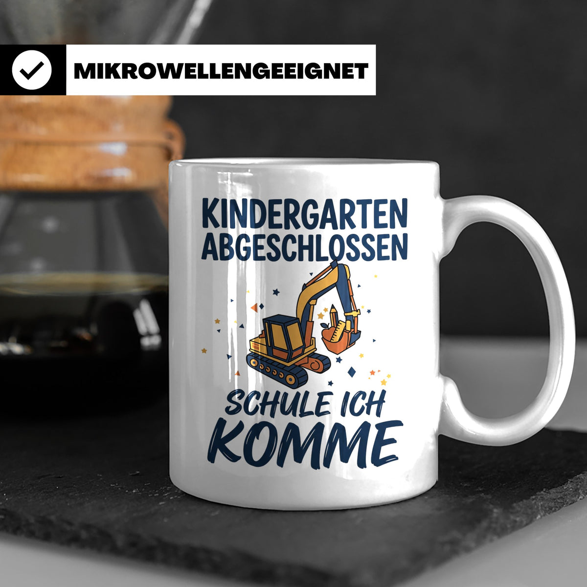 Einschulung Tasse Junge Bagger Kindergarten Abschluss Gesche – Weiß [farbe:weiß]