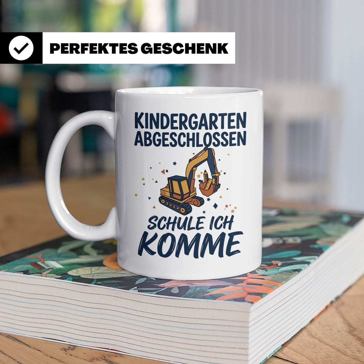 Einschulung Tasse Junge Bagger Kindergarten Abschluss Gesche – Weiß [farbe:weiß]