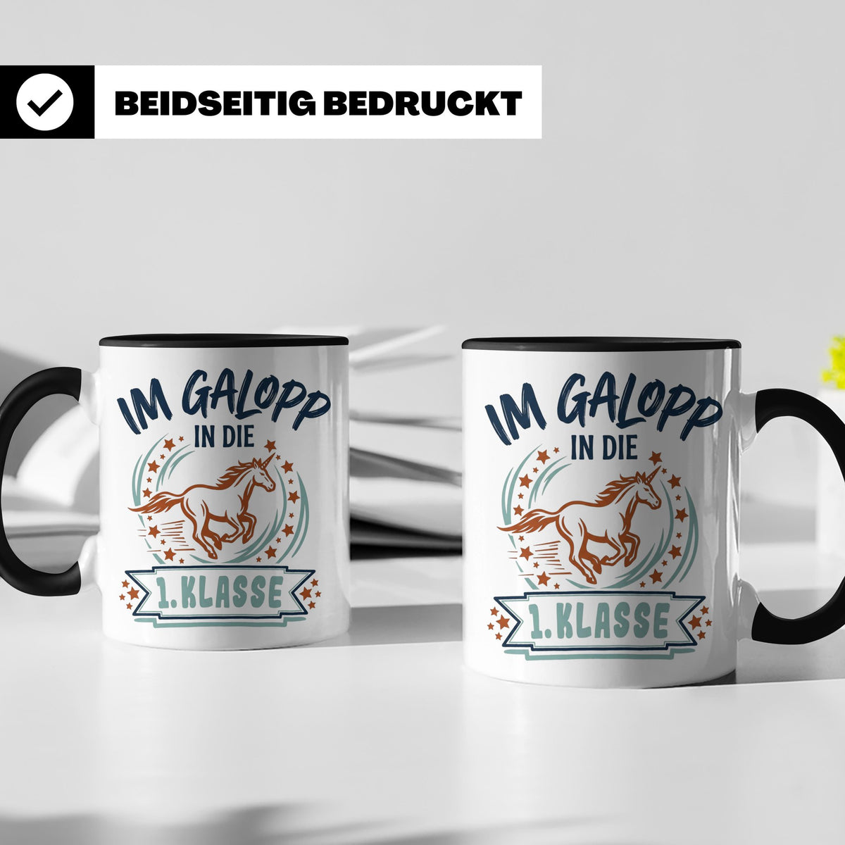 Tasse 1. Klasse Mädchen Einhorn Einschulung Geschenk zum Sch – Schwarz [farbe:schwarz]