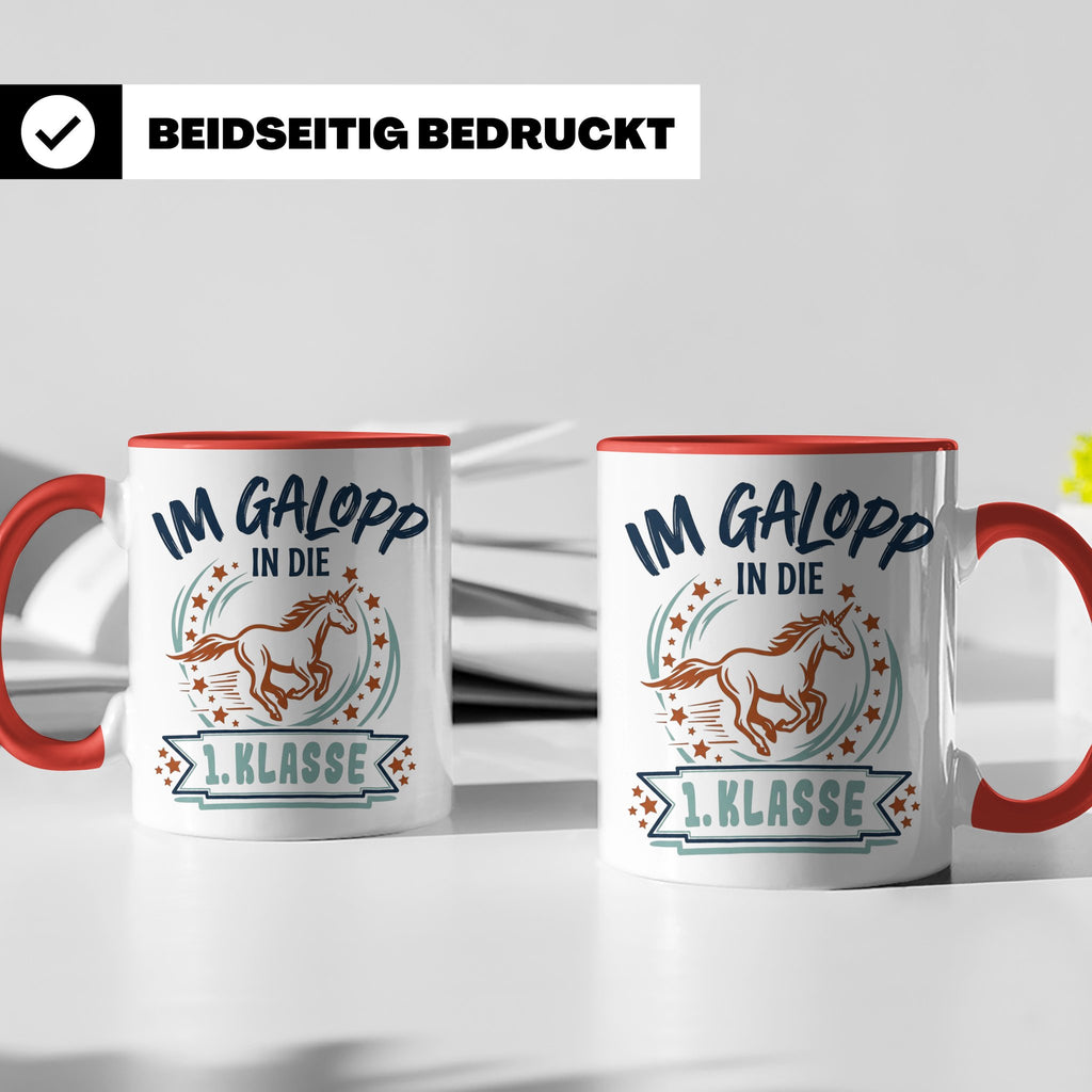 Tasse 1. Klasse Mädchen Einhorn Einschulung Geschenk zum Sch – Rot [farbe:rot]