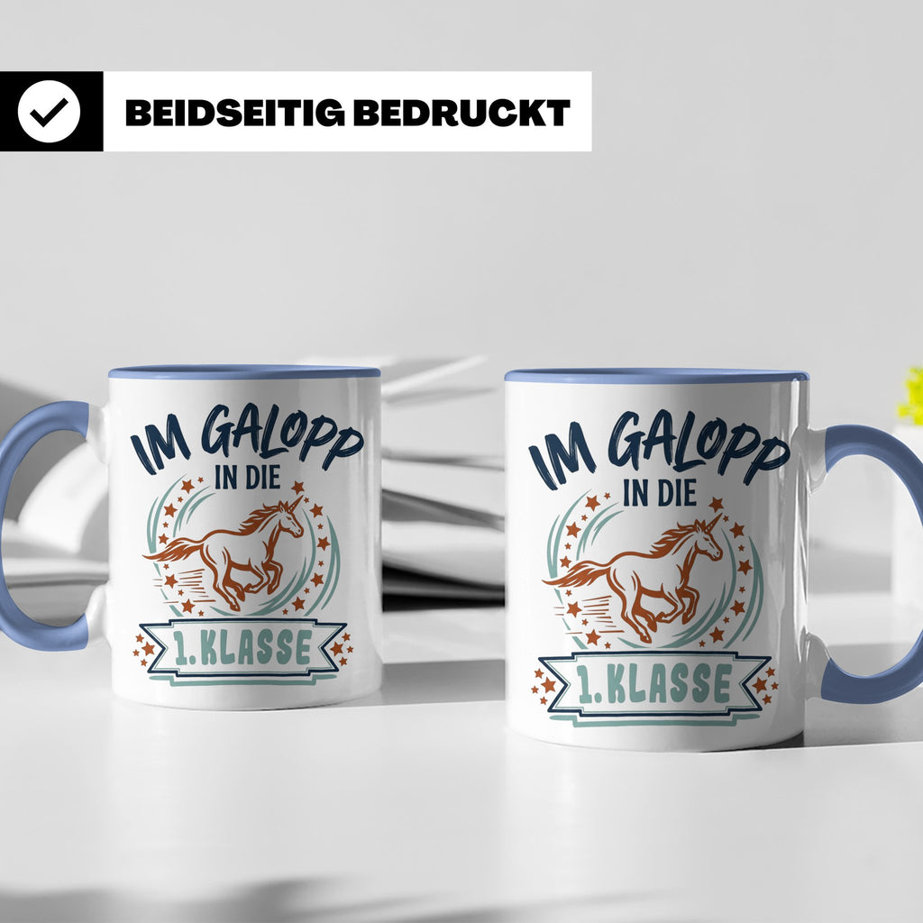 Tasse 1. Klasse Mädchen Einhorn Einschulung Geschenk zum Sch – Blau [farbe:blau]