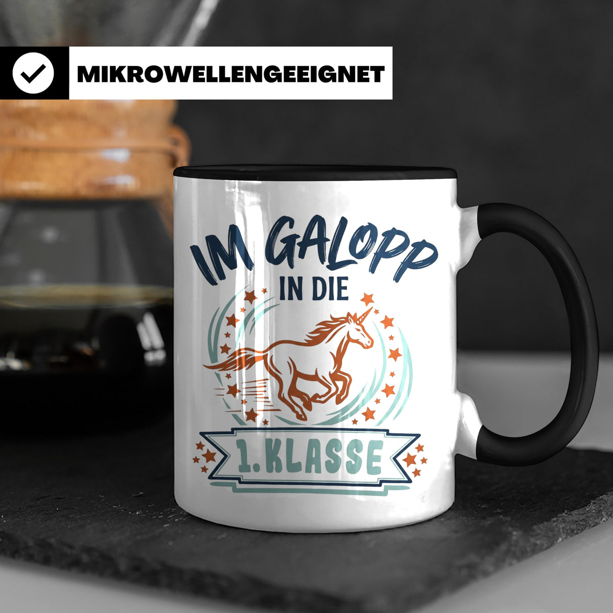 Tasse 1. Klasse Mädchen Einhorn Einschulung Geschenk zum Sch – Schwarz [farbe:schwarz]