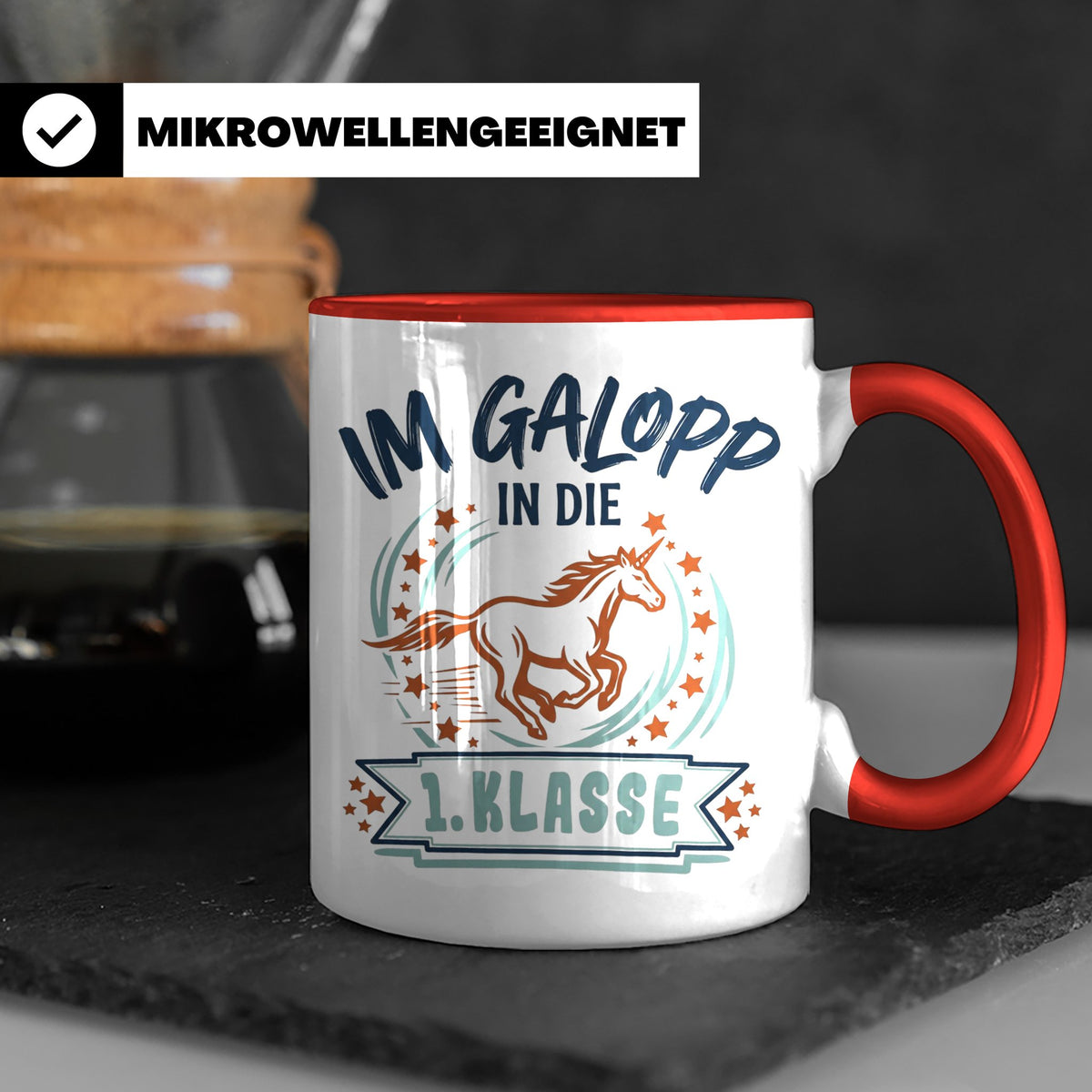 Tasse 1. Klasse Mädchen Einhorn Einschulung Geschenk zum Sch – Rot [farbe:rot]