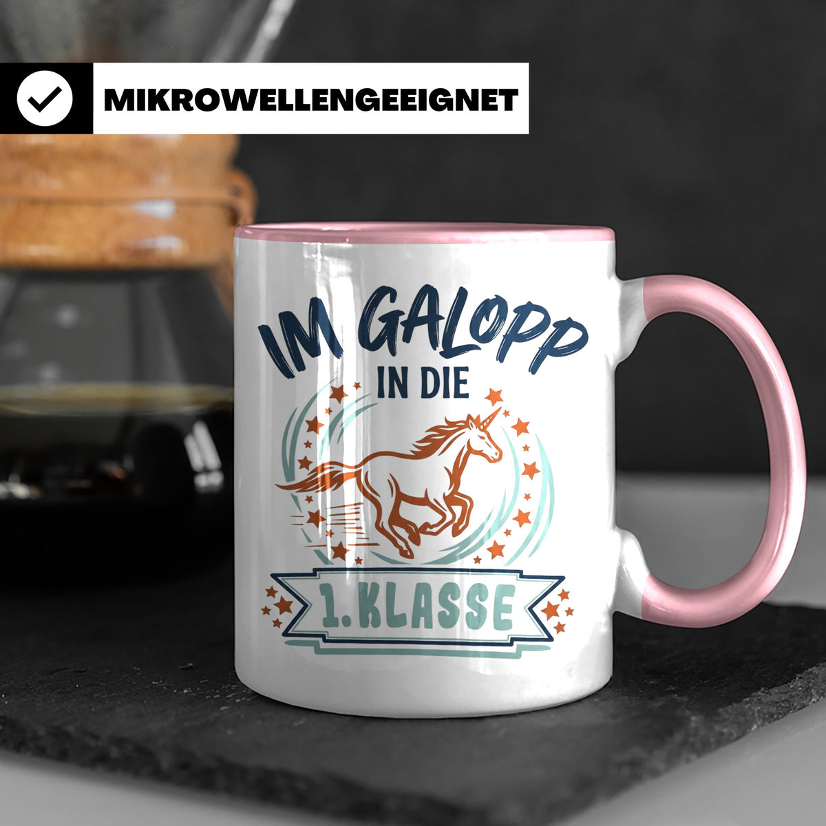Tasse 1. Klasse Mädchen Einhorn Einschulung Geschenk zum Sch – Rosa [farbe:rosa]