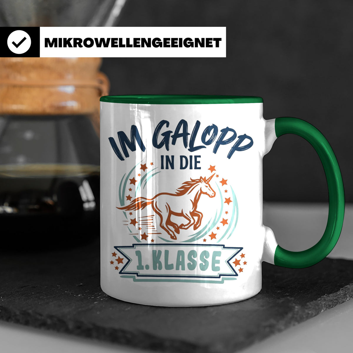 Tasse 1. Klasse Mädchen Einhorn Einschulung Geschenk zum Sch – Grün [farbe:grün]