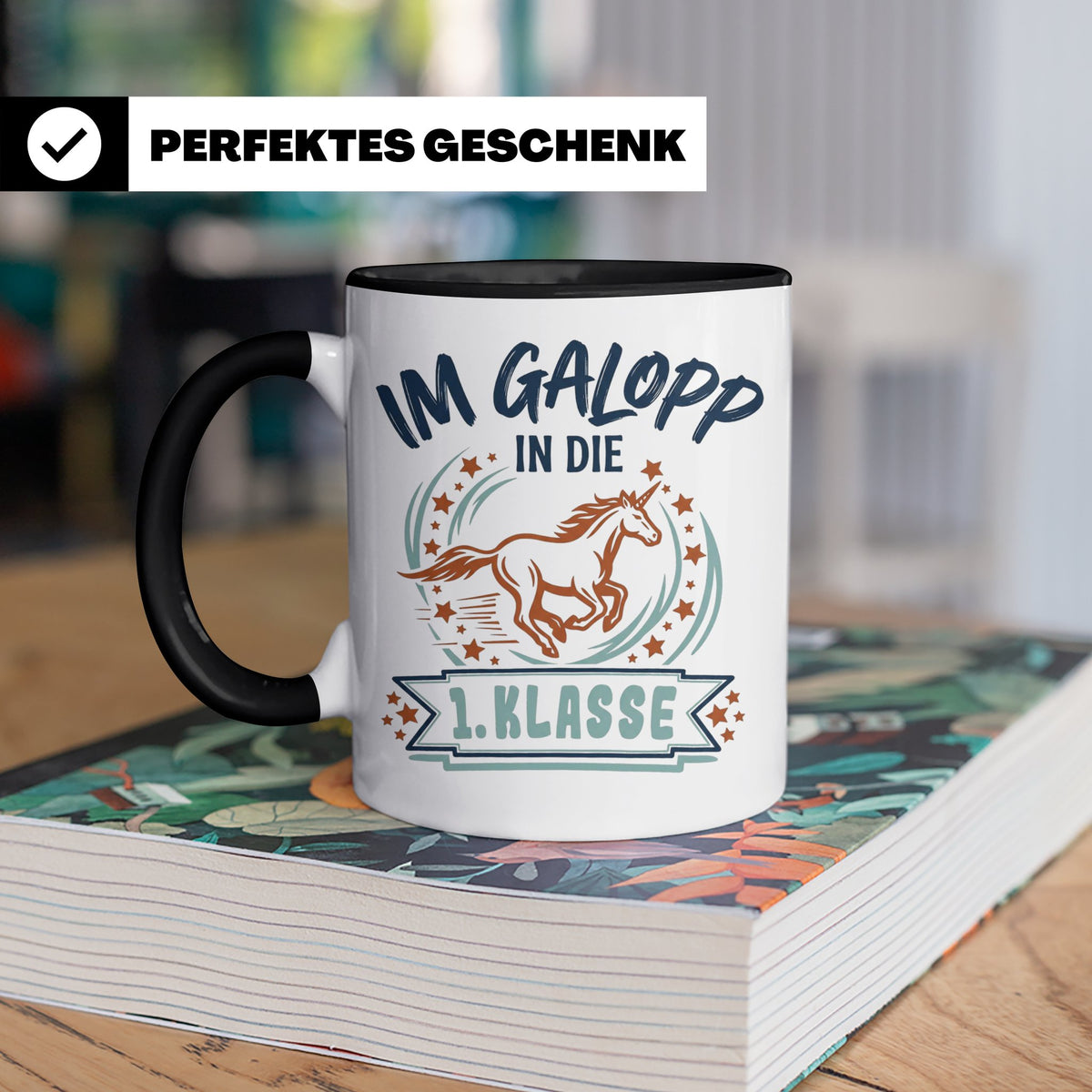 Tasse 1. Klasse Mädchen Einhorn Einschulung Geschenk zum Sch – Schwarz [farbe:schwarz]