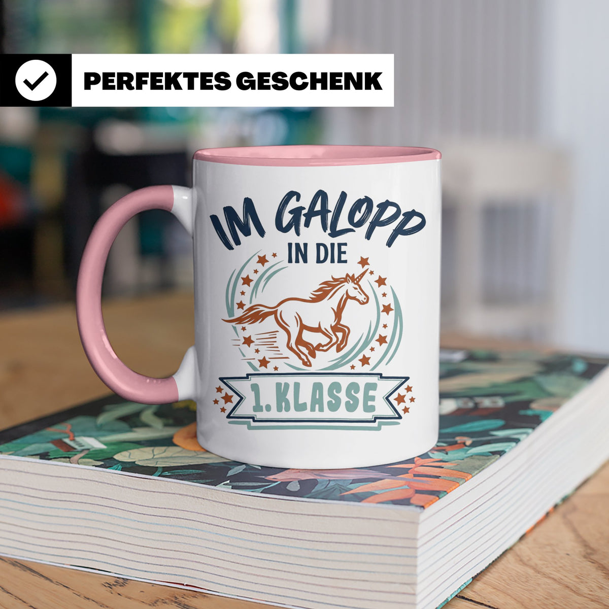 Tasse 1. Klasse Mädchen Einhorn Einschulung Geschenk zum Sch – Rosa [farbe:rosa]