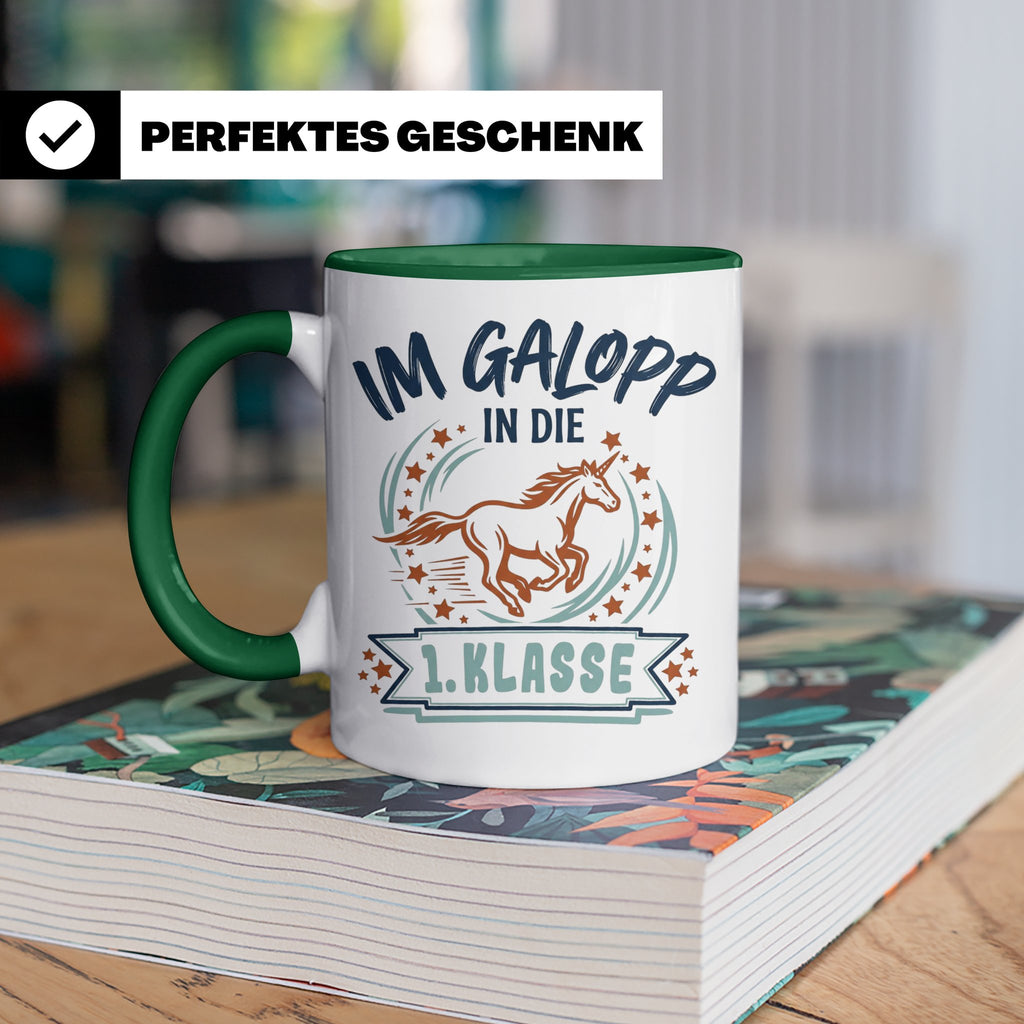 Tasse 1. Klasse Mädchen Einhorn Einschulung Geschenk zum Sch – Grün [farbe:grün]