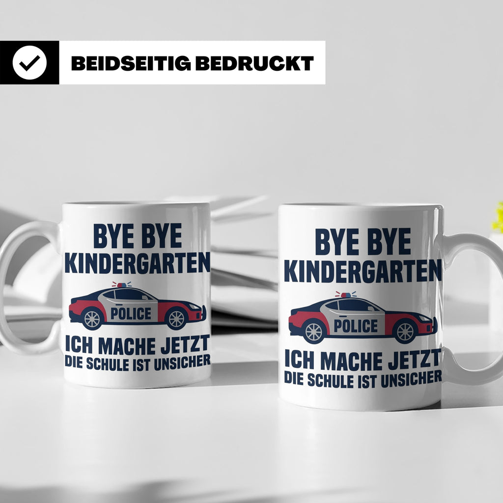 Einschulung Tasse Polizei Auto Spruch Bye Bye Kindergarten i – Weiß [farbe:weiß]