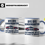 Einschulung Tasse Polizei Auto Spruch Bye Bye Kindergarten i – Blau [farbe:blau]