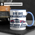 Einschulung Tasse Polizei Auto Spruch Bye Bye Kindergarten i – Blau [farbe:blau]